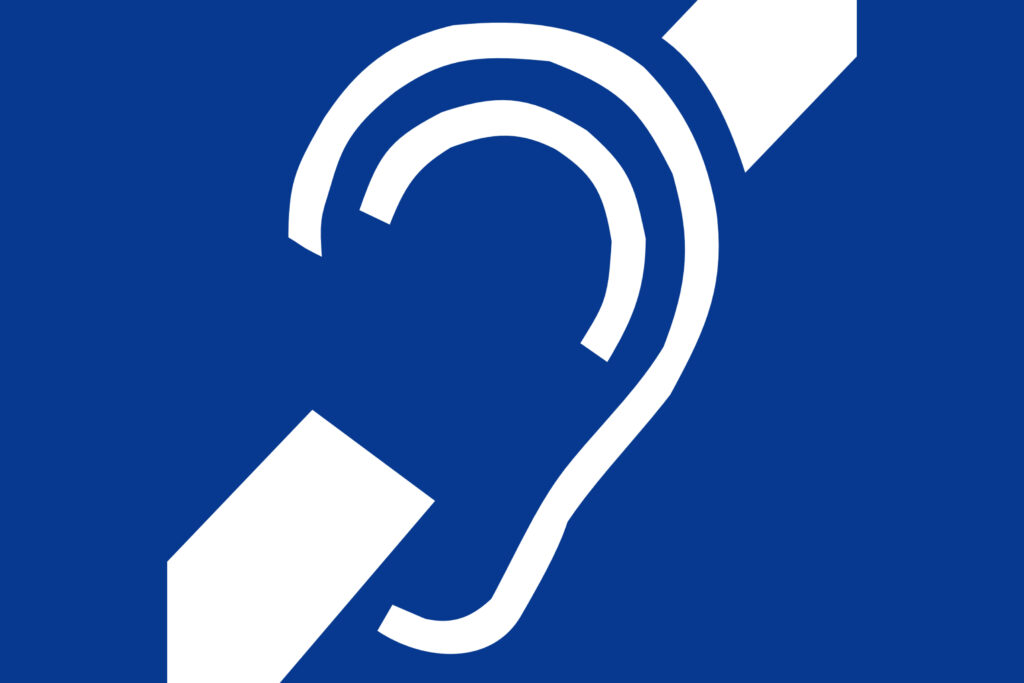 Blue sign with illustrated ear